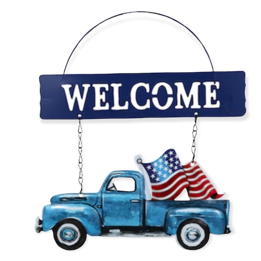 Welcome Sign  American Flag, 4th July USA Metal Truck